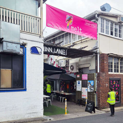 Printed banner for Winn Lane in Brisbane's Fortitude Valley for Melt 2024, supply and install by Ziggi's Print & Signs, Loganholme.